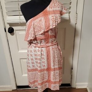 Collective Concepts One-Shoulder Dress in Pink and White
